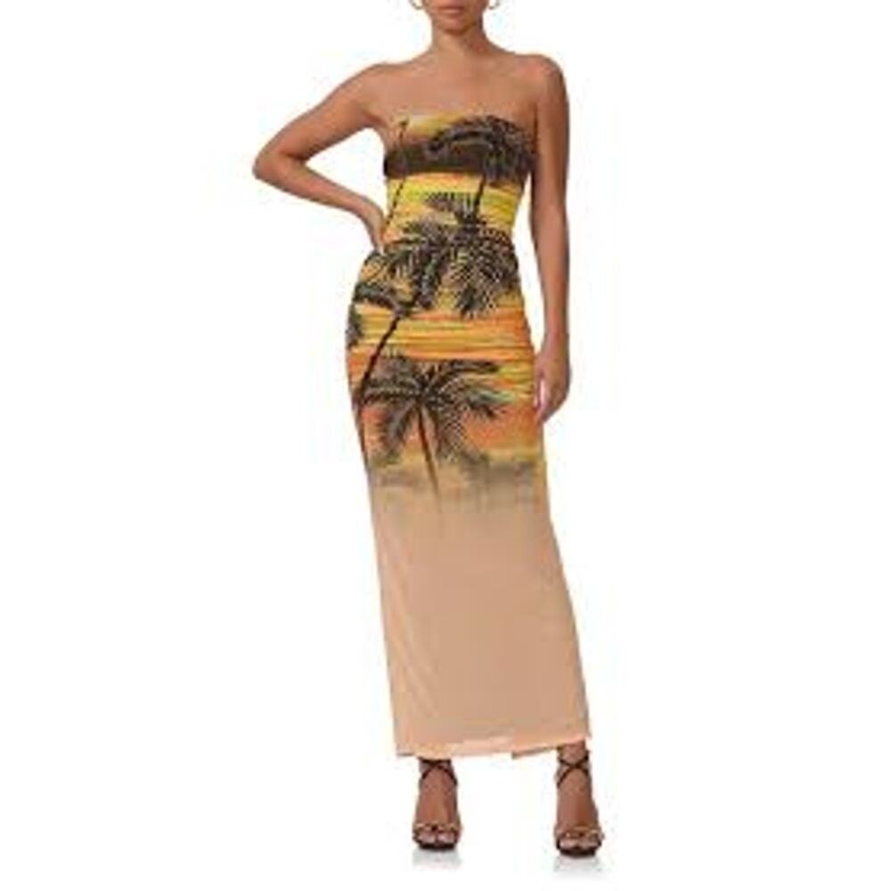NWT AFRM Marlo Sunrise Tube Dress Strapless Mesh Miami Tropical Women Medium